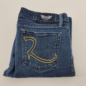 Rock & Republic Kasandra Jeans Womens 31 Blue Bootcut Embroidered Pockets